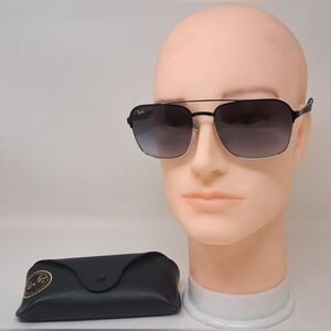 Ray-Ban Men's Aviator Sunglasses Black Metal Silver Gray Square RB3570 58-18-145